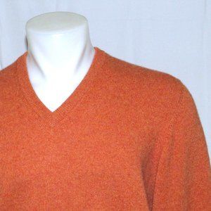 Brooks Brothers Orange 100% 3 Ply Italian Cashmere V Neck Sweater L